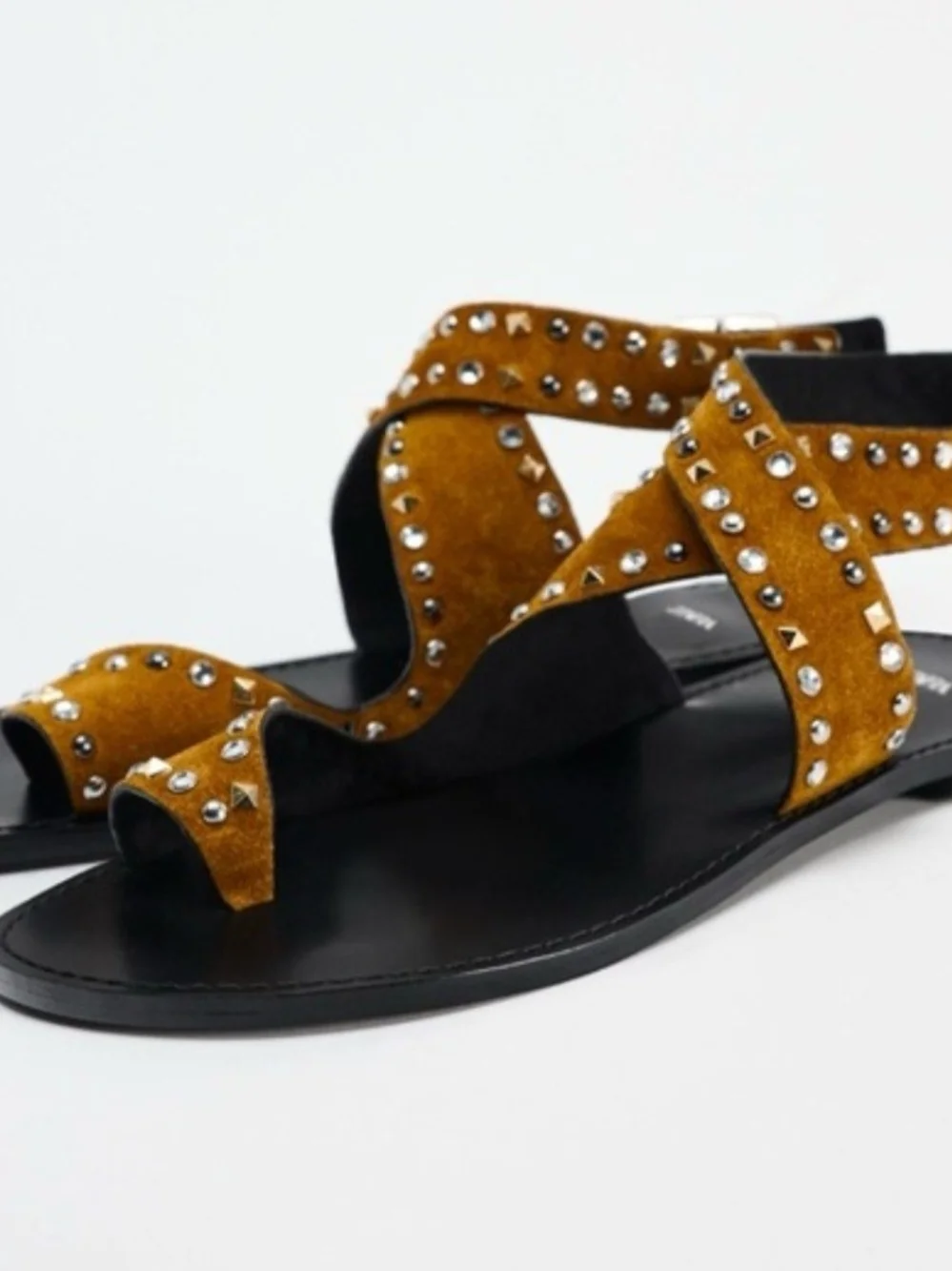 Zara Mustard Suede Studded Flat Sandals